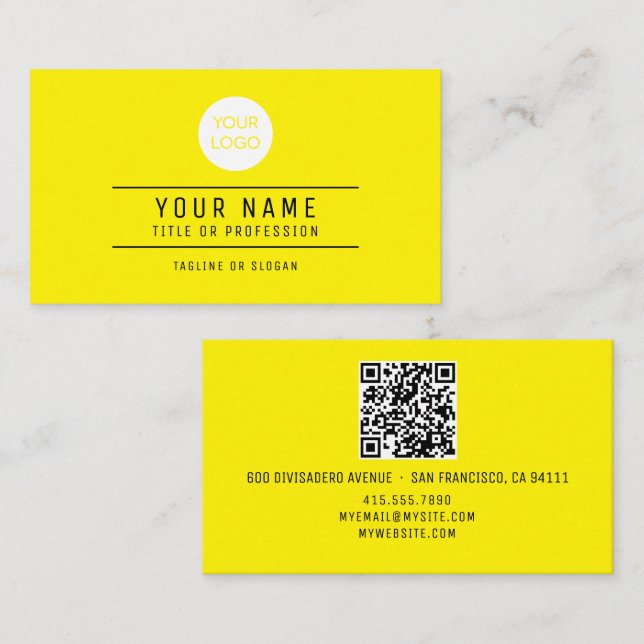 Carte D'appel Nom du code QR Logo professionnel Citron jaune (Devant / Derrière)
