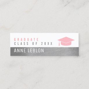 Carte D'appel Nom du diplômé, classe élégante féminine rose