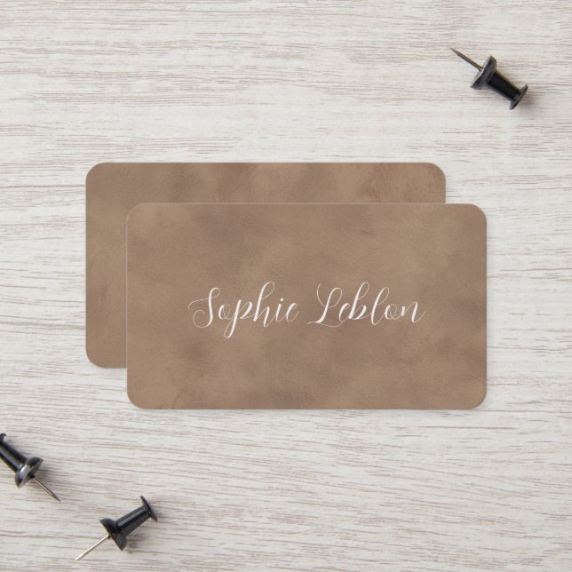 Carte D'appel Old Brown Contact Card with Handwritten Name (Devant/Arrière en situation)