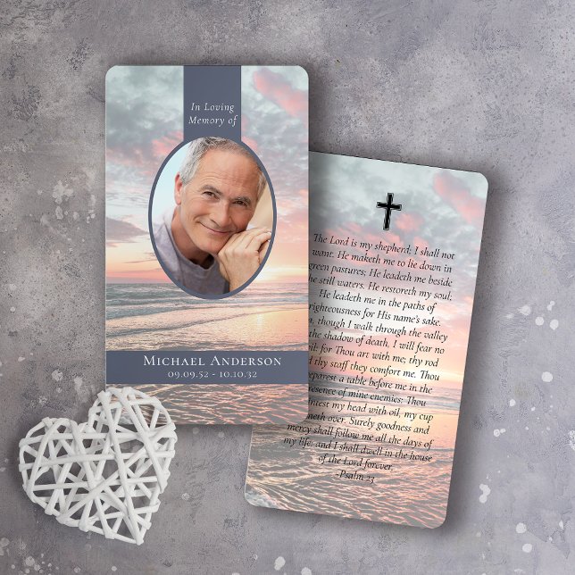 Carte D'appel Oval Photo Sunset Ocean Memorial Prayer Card (Créateur téléchargé)