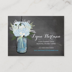 Carte D'appel Panneau de signalisation bleu Hydrangea Mason Jar 