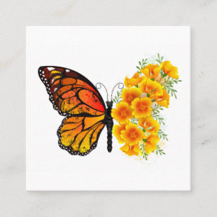 Carte D'appel Papillon à fleurs avec Poppy de Californie jaune