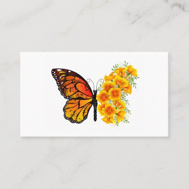 Carte D'appel Papillon à fleurs avec Poppy de Californie jaune (Devant)