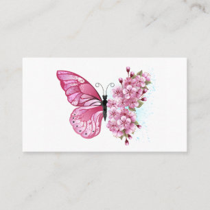 Carte D'appel Papillon à fleurs avec Sakura rose