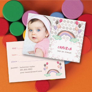 Carte D'appel Pastels Arc-en-ciel et ballons journée photo pour 