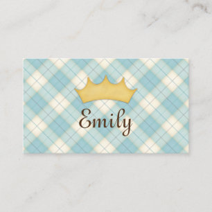 Carte d'appel personnalisée Princesse Plaid Bleue
