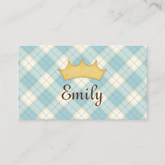 Carte d'appel personnalisée Princesse Plaid Bleue (Devant)