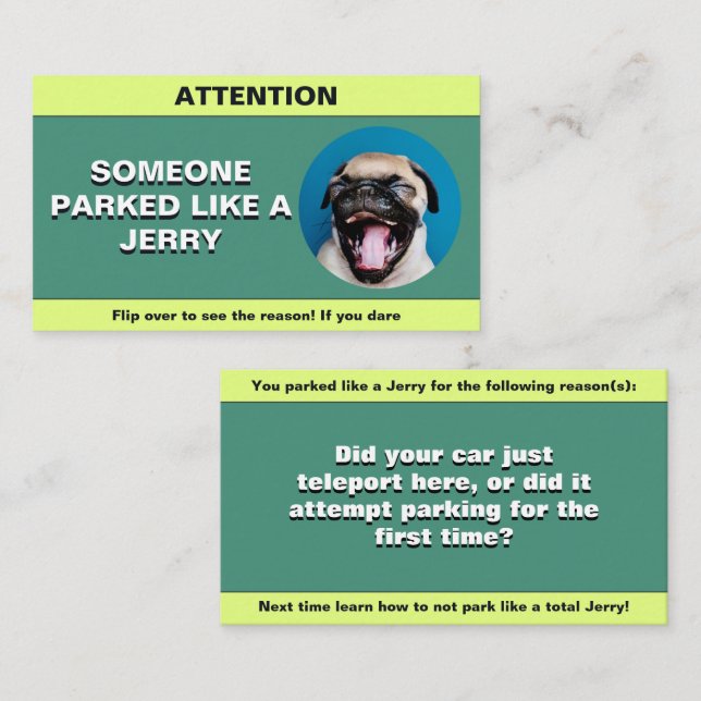 Carte D'appel Personnaliser garée comme un Jerry, drôle de stati (Devant / Derrière)