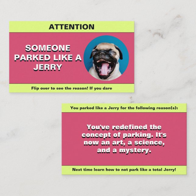 Carte D'appel Personnaliser garée comme un Jerry, drôle de stati (Devant / Derrière)