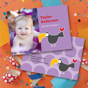Carte D'appel Photo de toucan noir de dessin animé Date de jeu p