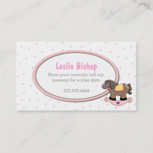 Carte D'appel pois et Rocking Horse Girl Jouer Date Card