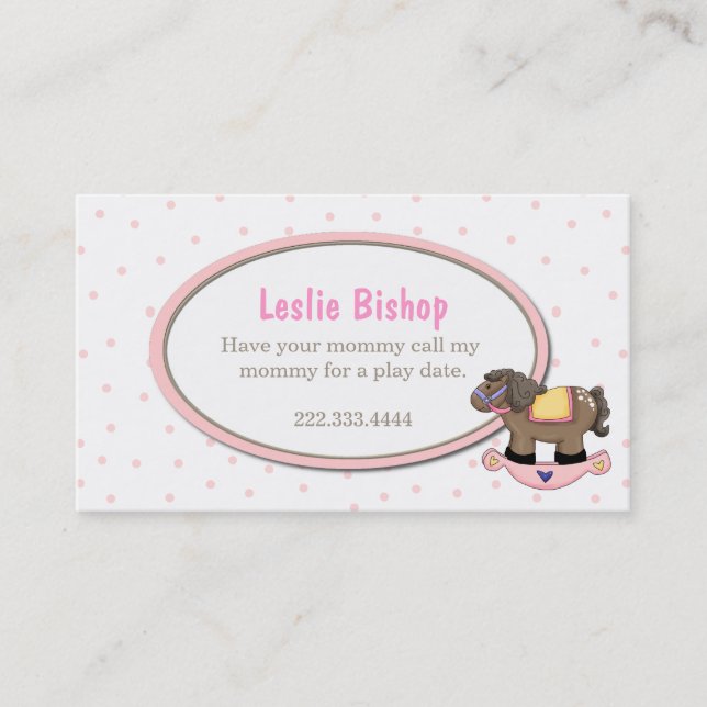 Carte D'appel pois et Rocking Horse Girl Jouer Date Card (Devant)