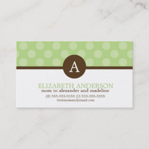 Carte D'appel Pois verts doux et Monogramme
