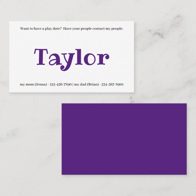 Carte d'appel pour enfants Jouer Date Playdates Fi (Devant / Derrière)