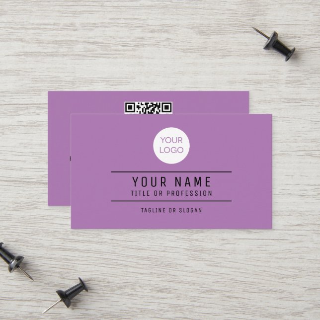 Carte D'appel QR Code Nom Professionnel Logo Lavender (Devant/Arrière en situation)