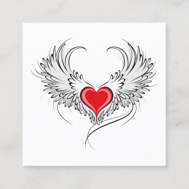 Carte D'appel Red Angel Coeur avec ailes (Devant)