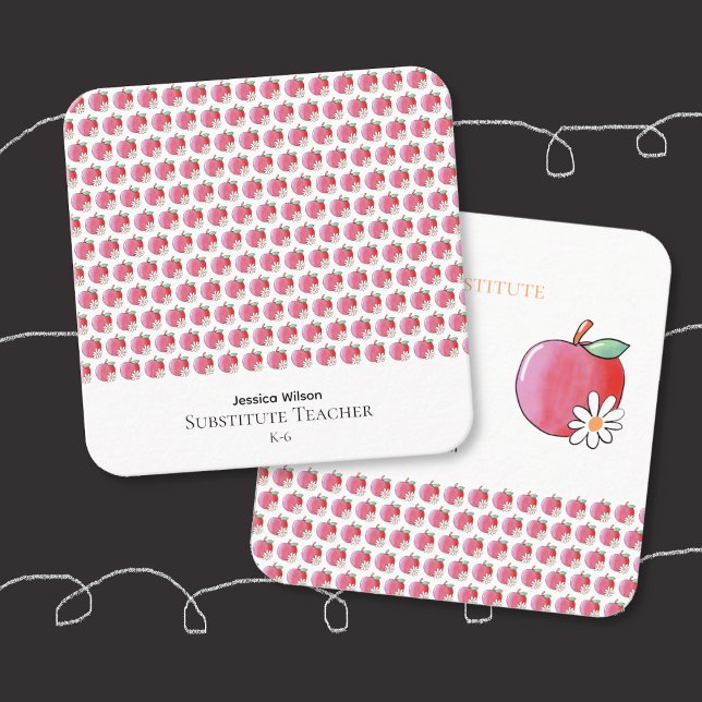 Carte D'appel Red Apple Daisy Educator Small Square Contact Card (Red apple and daisy pattern educator small square contact card .)