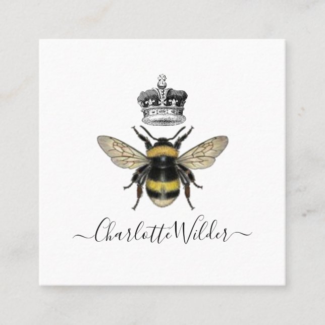 Carte D'appel Reine Abeille Et Couronne Signature manuscrite En  (Devant)