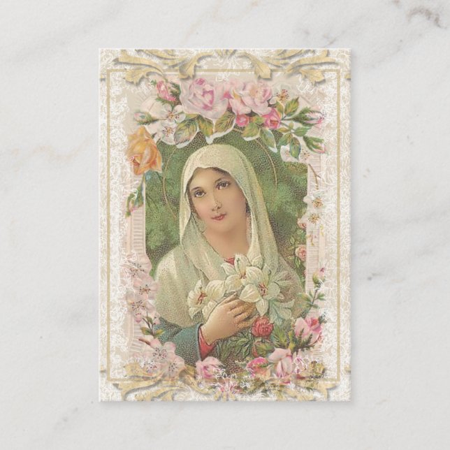 Carte D'appel Religieux Vierge Marie Roses Magnificat Prière Sai (Devant)