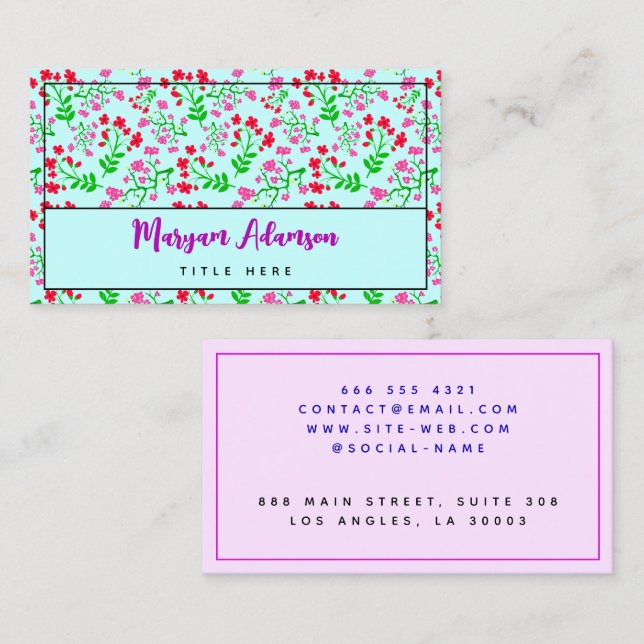 Carte D'appel Roses floraux personnalisés, Élégant rose (Devant / Derrière)