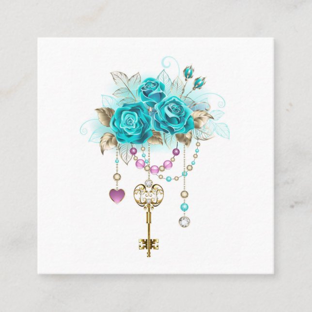 Carte D'appel Roses turquoise avec touches (Devant)