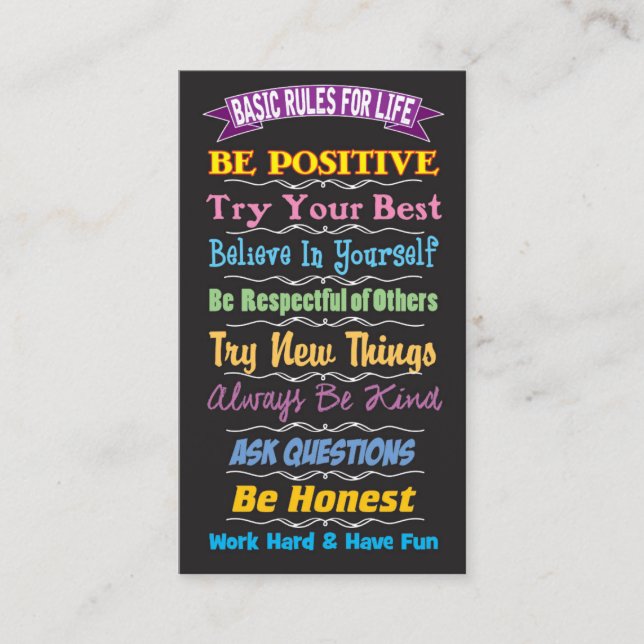 Carte D'appel Rules for Life Inspirational Card (Devant)