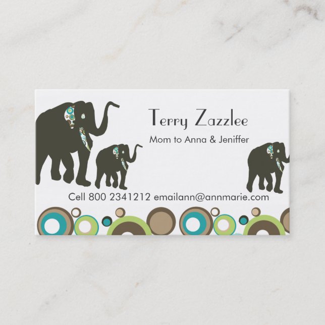 Carte D'appel Safari d'éléphant de maman de jungle de faune (Devant)