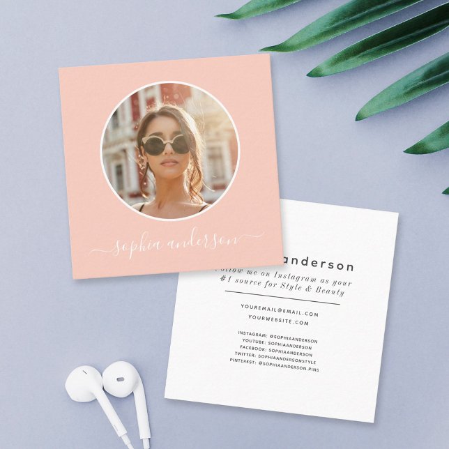 Carte D'appel Script Moderne Chic Photo Blush Rose Médias sociau (Créateur téléchargé)