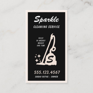 Carte D'appel Service de nettoyage Maid Retro Blanc Noir