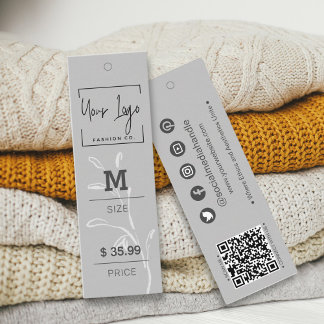 Carte D'appel Sophisticated Grey Leaf Social QR Apparel Tags