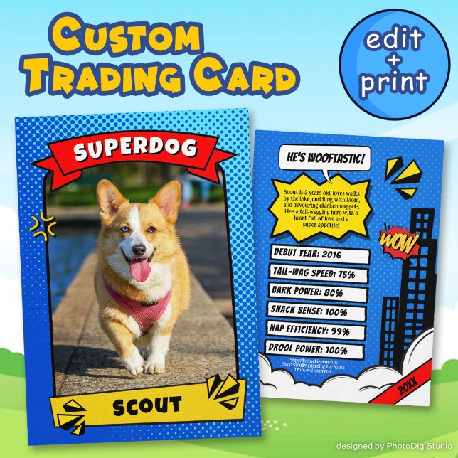 Carte D'appel Superdog Comic Trading Card Funny Custom Chien Car (Superdog Comic Trading Card Funny Custom Dog Cards)