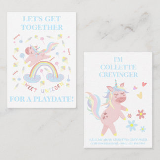 Carte d'appel Sweet Rose Unicorn Playdate maman