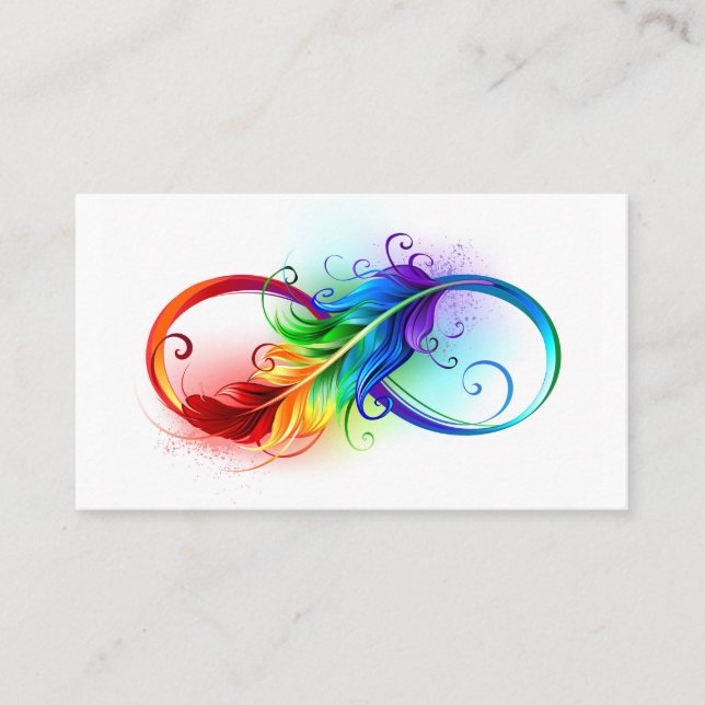 Carte D'appel Symbole d'infini avec plume arc-en-ciel (Devant)
