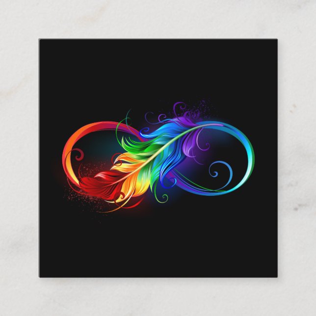 Carte D'appel Symbole d'infini avec plume arc-en-ciel (Devant)