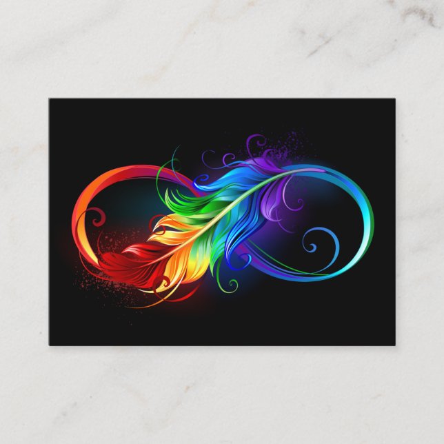 Carte D'appel Symbole d'infini avec plume arc-en-ciel (Devant)