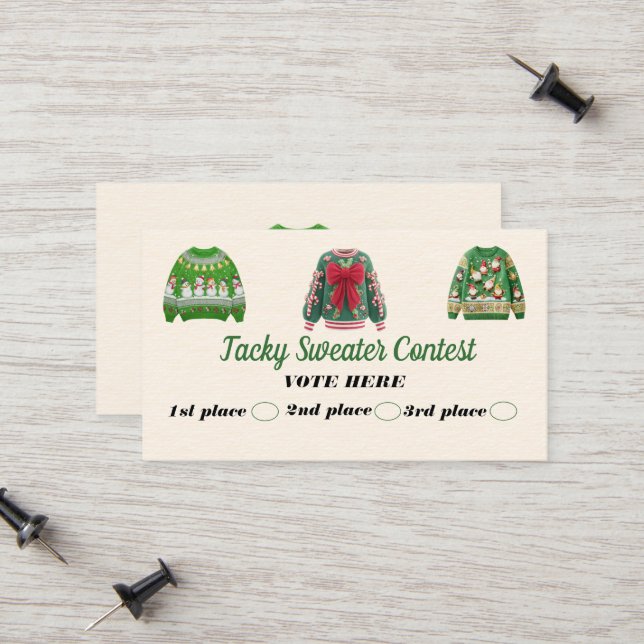Carte D'appel Tacky Sweater Contest Voting Cards (Devant/Arrière en situation)