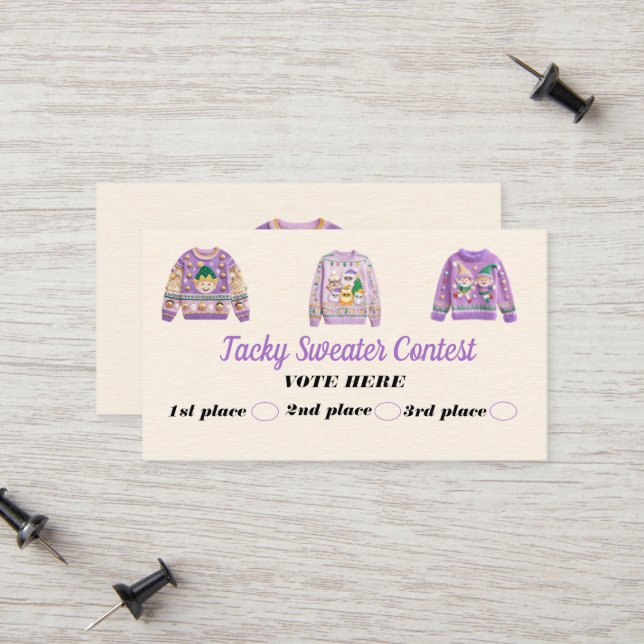 Carte D'appel Tacky Sweater Contest Voting Cards (Devant/Arrière en situation)