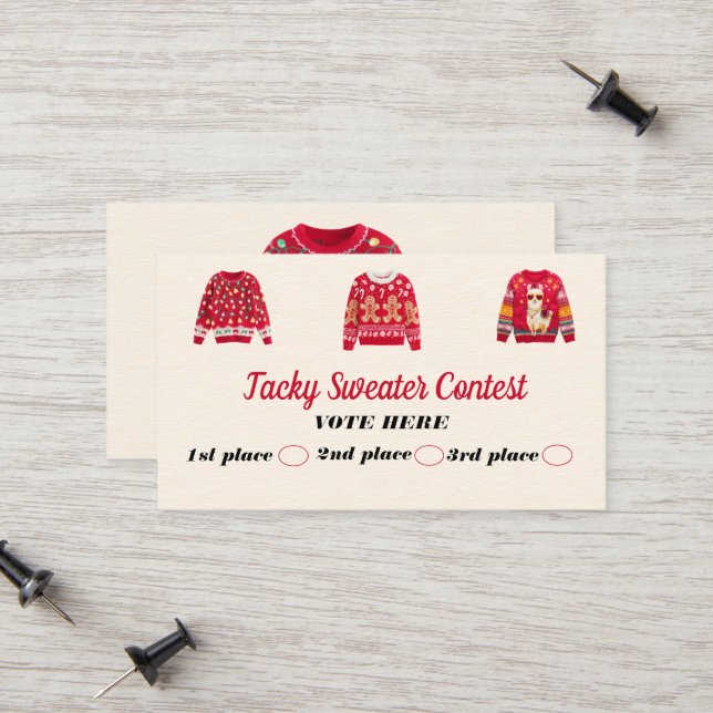 Carte D'appel Tacky Sweater Contest Voting Cards (Devant/Arrière en situation)