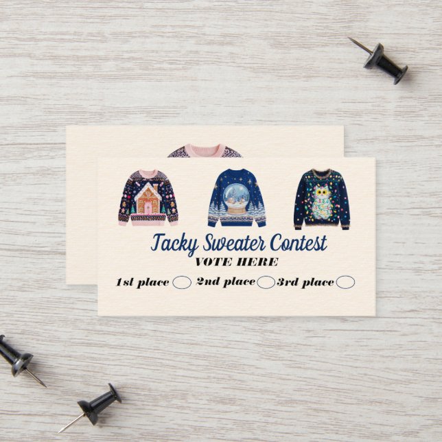 Carte D'appel Tacky Sweater Contest Voting Cards (Devant/Arrière en situation)