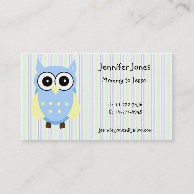 Carte D'appel Télécarte bleue et jaune mignonne de hibou (Devant)