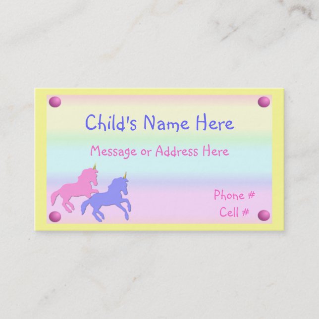Carte D'appel Télécarte de la licorne des enfants (Devant)