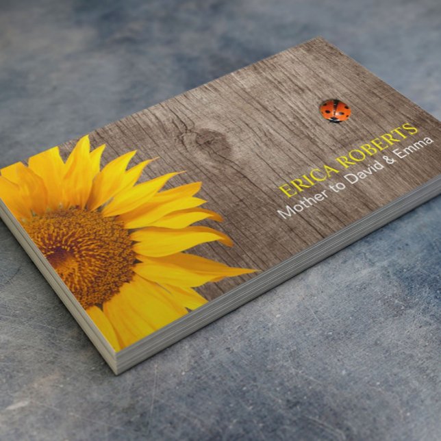 Carte D'appel Tournesol rustique & Ladybug Wood Arrière - plan m (Créateur téléchargé)