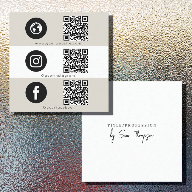 Carte D'appel Triple Icon & QR Code Affaires Médias sociaux Beig (Créateur téléchargé)