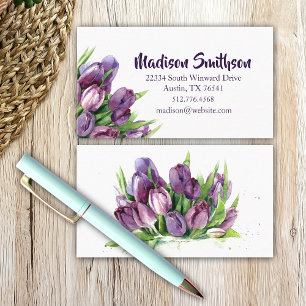 Carte D'appel Tulipes pourpres Aquarelle Florale Business/