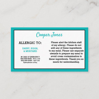 Carte D'appel Urgence turquoise de restaurant d'alerte