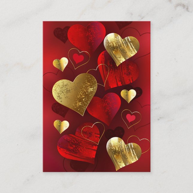 Carte D'appel Valentines dorées et rouges (Devant)
