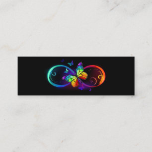 Carte D'appel Vibrant infinity with rainbow butterfly on black