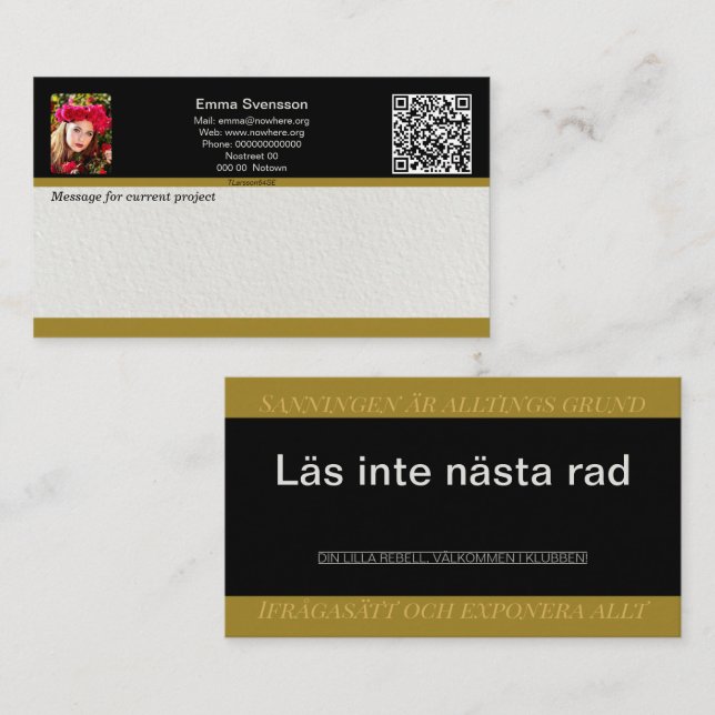 Carte D'appel Visitkort — Connect, Elegant rebel (Swedish) (Devant / Derrière)