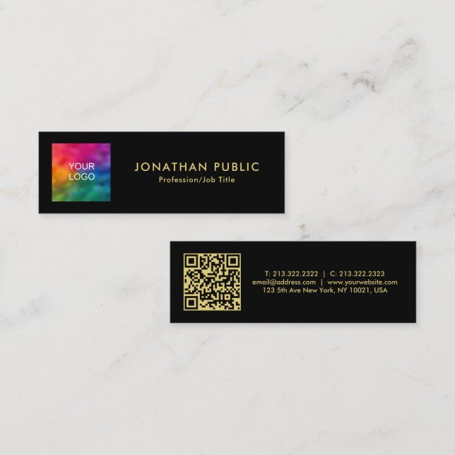Carte D'appel Votre code QR personnalisé Nom du logo Black Gold  (Devant / Derrière)