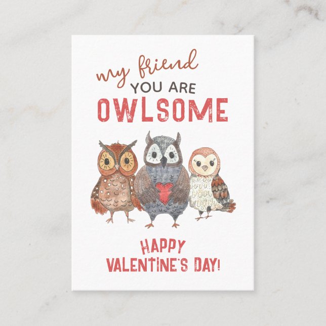 Carte D'appel Vous êtes Magnifique Chouettes Classroom Valentine (Devant)